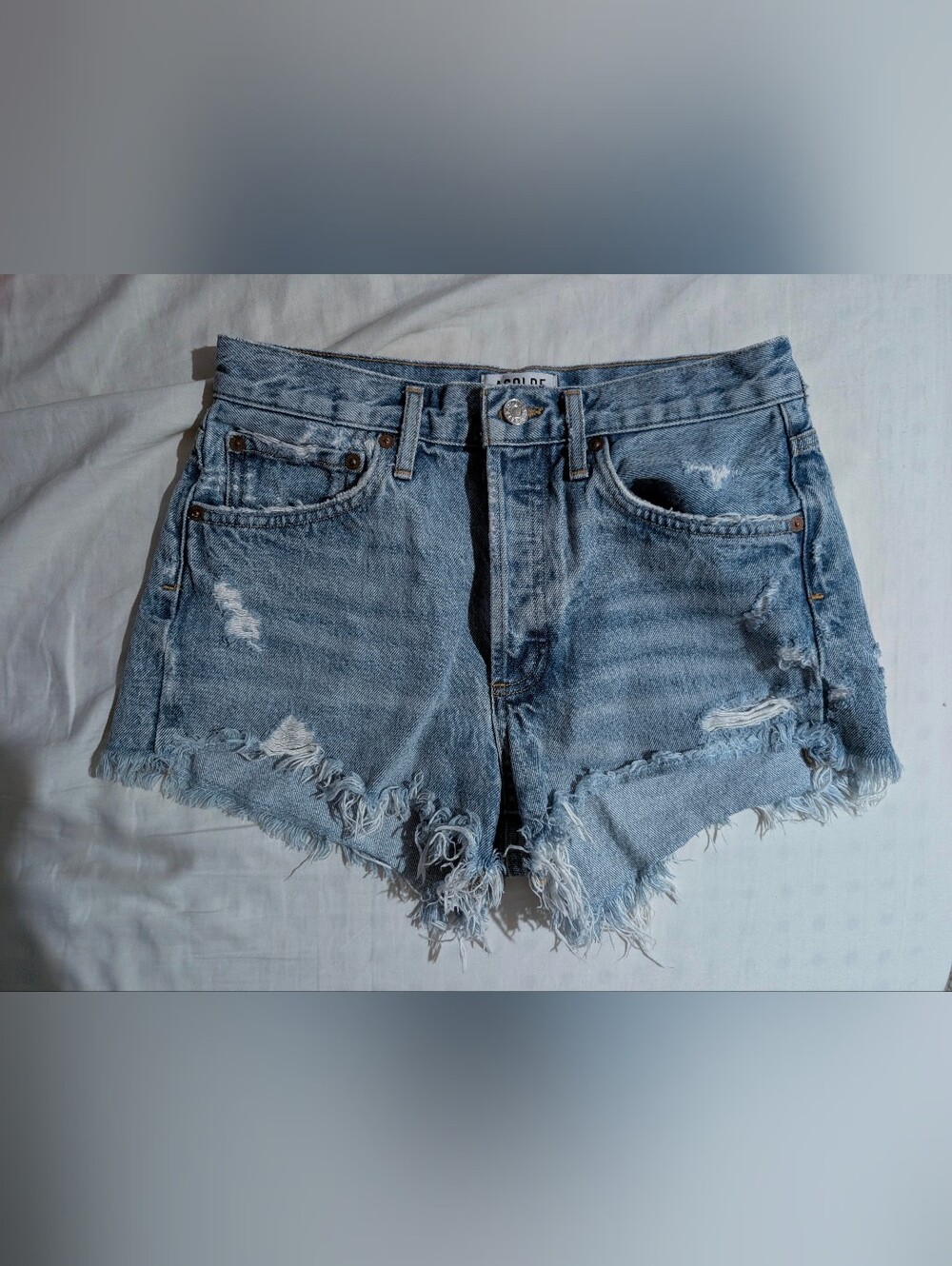 AGOLDE Premium Parker High Rise Distressed Denim Short Medium Wash Y2K Size 25